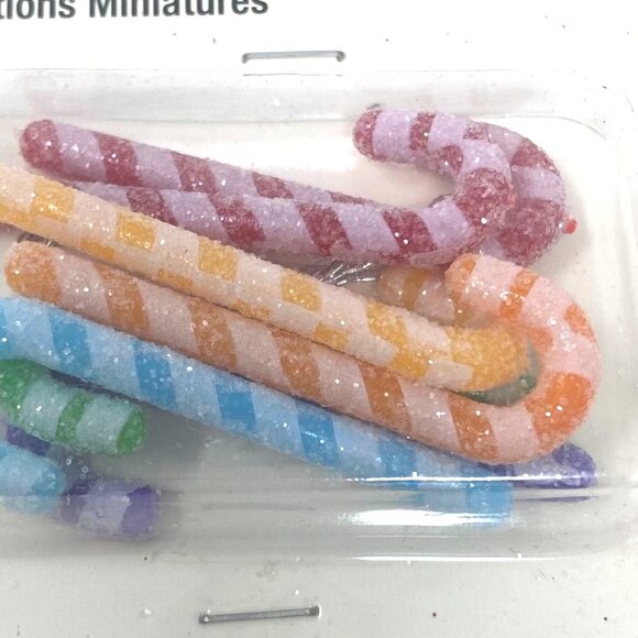 Michaels 7 Pc Merry Mini Ornaments Tree Decor Frosted Sugar Candy Canes - Picture 4 of 5